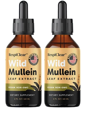 Two bottles of RespiClear Wild Mullein liquid extract