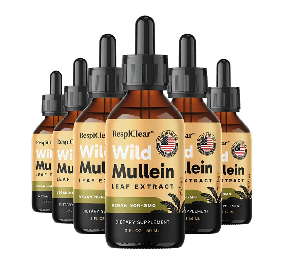 RespiClear Wild Mullein leaf extract bottles, 6 pack of 60 ml droppers